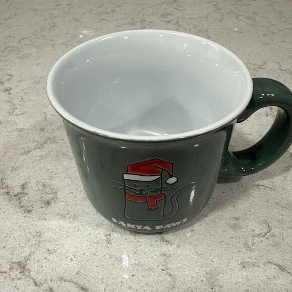 SANTA PAWS Life is Good Cat Red Christmas Hat & Scarf Green Coffee Tea Mug NEW - Picture 2 of 5